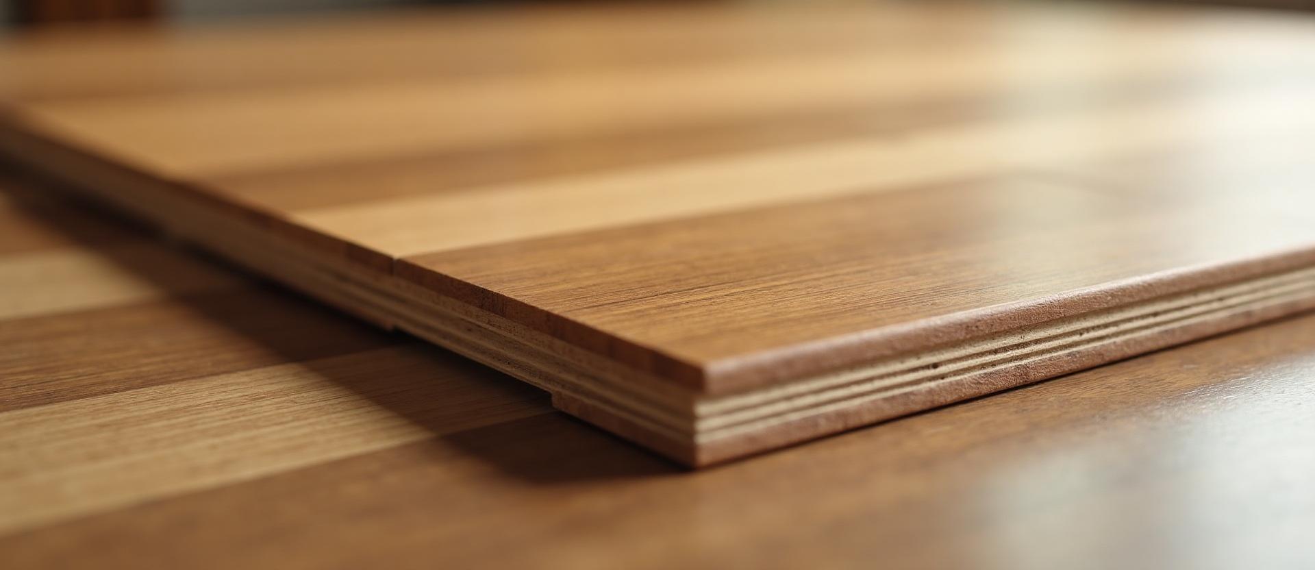 Laminate flooring plank detail showing wood-look layers